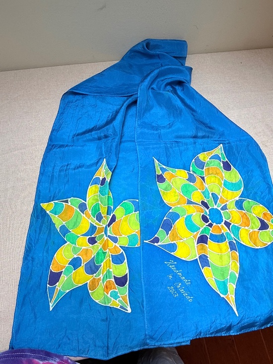 Accessories - Handmade in Colorado 2013 Painted Blue Silk Scarf